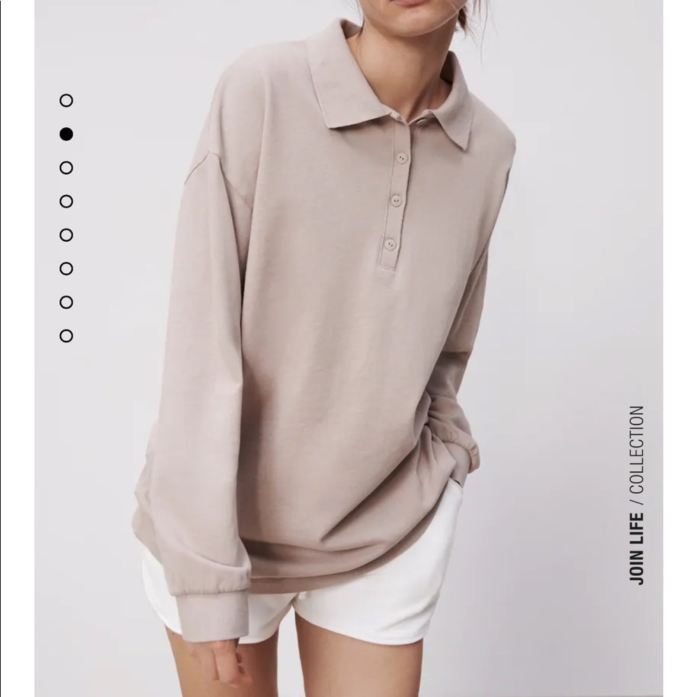Zara Washed Effect Polo Top in Beige